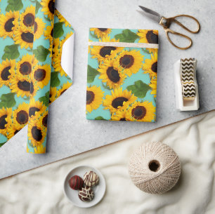Papier Cadeau Bouquet de tournesol Khaki enveloppement cadeau ve