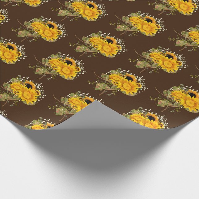 Papier Cadeau bouquet de tournesol marron (Coin)