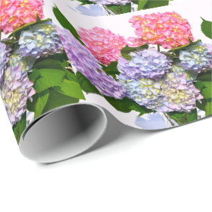 Papier Cadeau Bouquet d'Hydrangea, à fleurs roses, à fleurs viol
