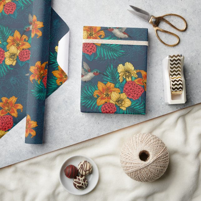Papier Cadeau Bouquet et colibris tropicaux (Artisanat)
