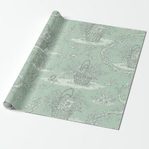 Papier Cadeau Bouquet floral classique vert sauge motif