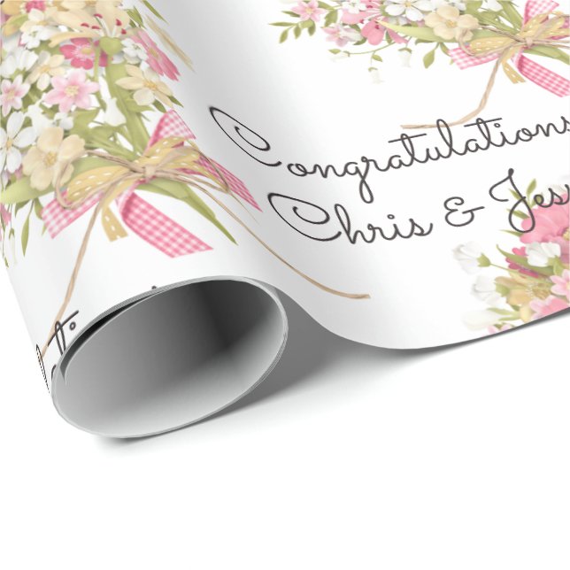Papier Cadeau Bouquet mariage de fleurs Ajouter des noms (Coin rond)