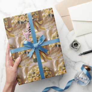 Papier Cadeau Bouquet Mariage de roses jaunes de miel,