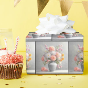 Papier Cadeau Bouquet Peach and White Dahlia