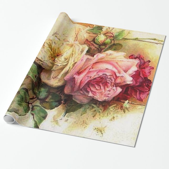 Papier Cadeau Bouquet rose de cru (Déroulé)