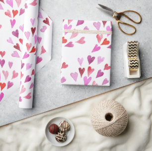 Papier Cadeau Bouquets de coeur aquarelle Saint-Valentin