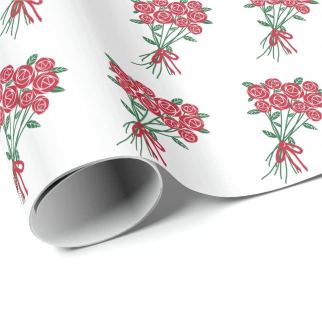 Papier Cadeau Bouquets de roses rouges Motif romantique (Coin rond)
