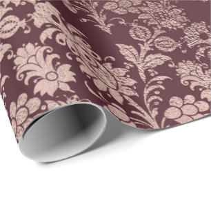 Papier Cadeau Bourgogne Maron Rose Rose Or Royal Floral
