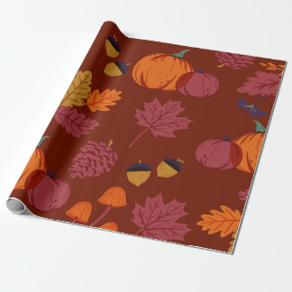 Papier Cadeau Bourgogne Orange Élégant Feuilles de Citrouille Il