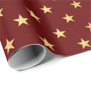Papier Cadeau Bourgogne Red Maroon Gold Stars Vacances