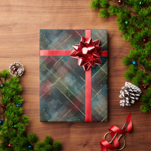 Papier Cadeau Bourgogne Rouge Bleu Vert Or Carreaux de Noël