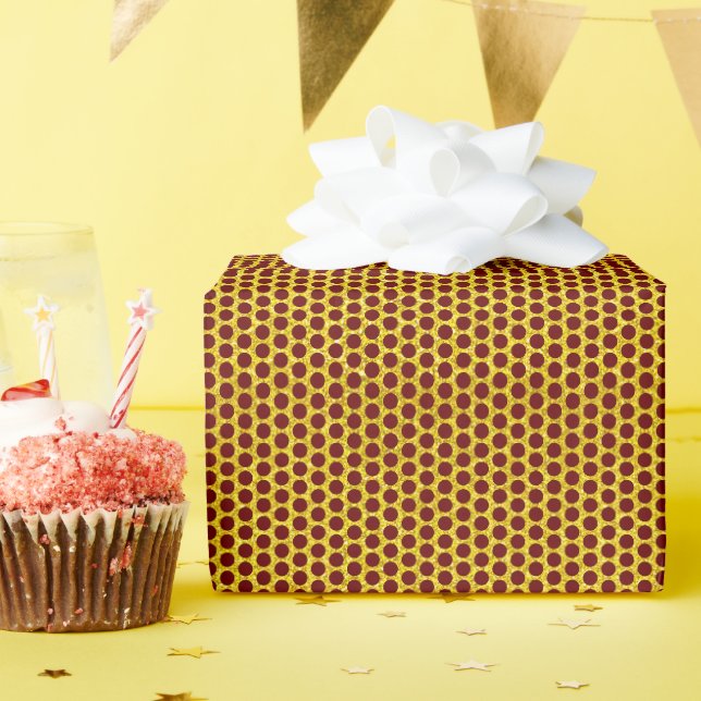 Papier Cadeau Bourgogne Rouge foncé Glitterie or Pois mignonne (Fête d'anniversaire)