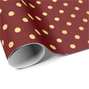 Papier Cadeau Bourgogne Rouge Maroon Golden Petits Pois