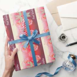 Papier Cadeau Bourgogne Rouge Rose Et Orange Floral