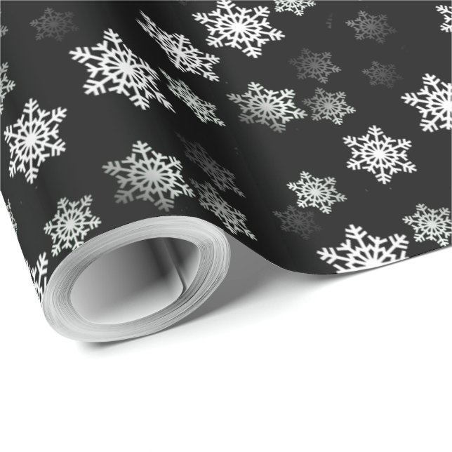 Papier Cadeau Bourrasques noires de minuit de flocon de neige (Coin rond)