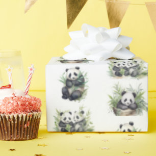 Papier Cadeau Bours De Panda Cute Avec Feuilles En Bambou