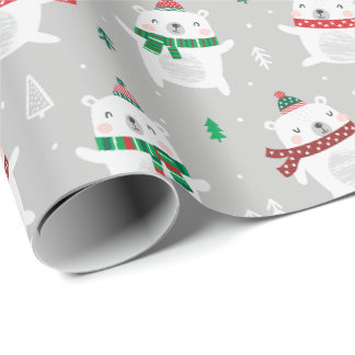Papier Cadeau Bours polaires de Noël mignons sur gris clair