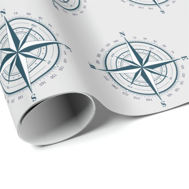 Papier Cadeau Boussole marine sur gris (Coin rond)