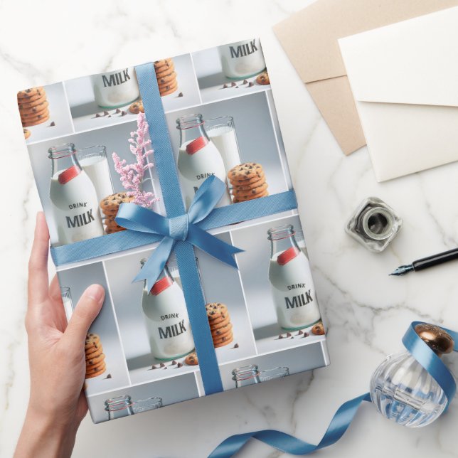 Papier Cadeau Bouteille De Lait Rétro Avec Chip Chocolat Cookies (Cadeaux)