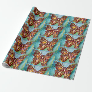 Papier Cadeau BOUTEILLE D'OR EN Papier D'Aquarelle BLEUE