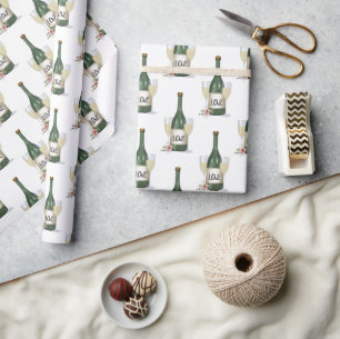 Papier Cadeau Bouteille mariage Champagne En Blanc