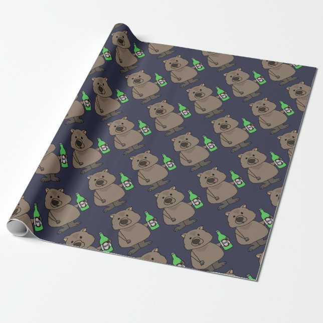 Papier Cadeau Bouteille potable de wombat drôle de bande (Déroulé)