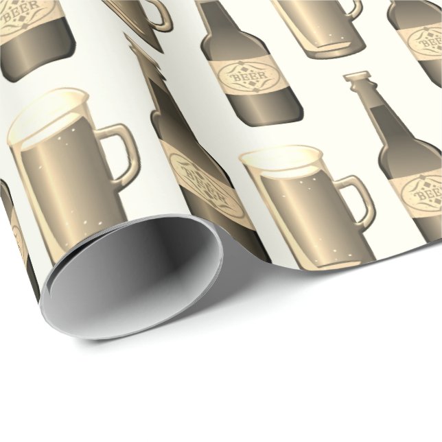 Papier Cadeau Bouteilles à bière de sépia et motif en verre (Coin rond)