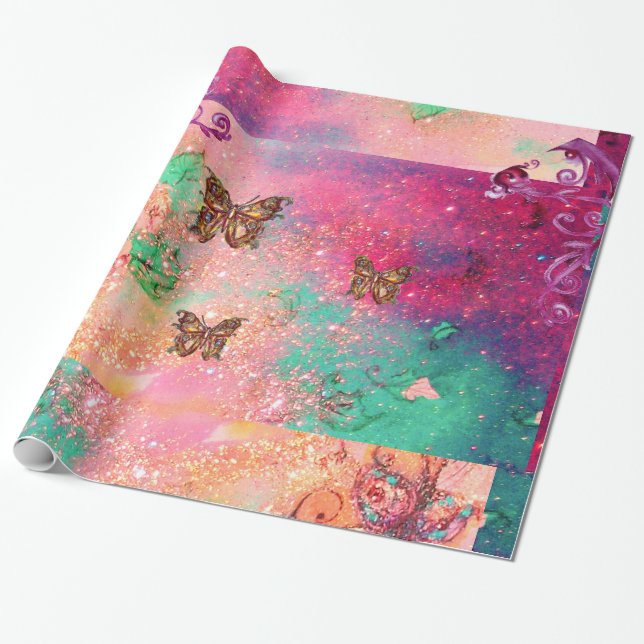 PAPIER CADEAU BOUTEILLES EN ROSE SPARKLES-MAGIQUE PLANTE BOUTTER (Déroulé)