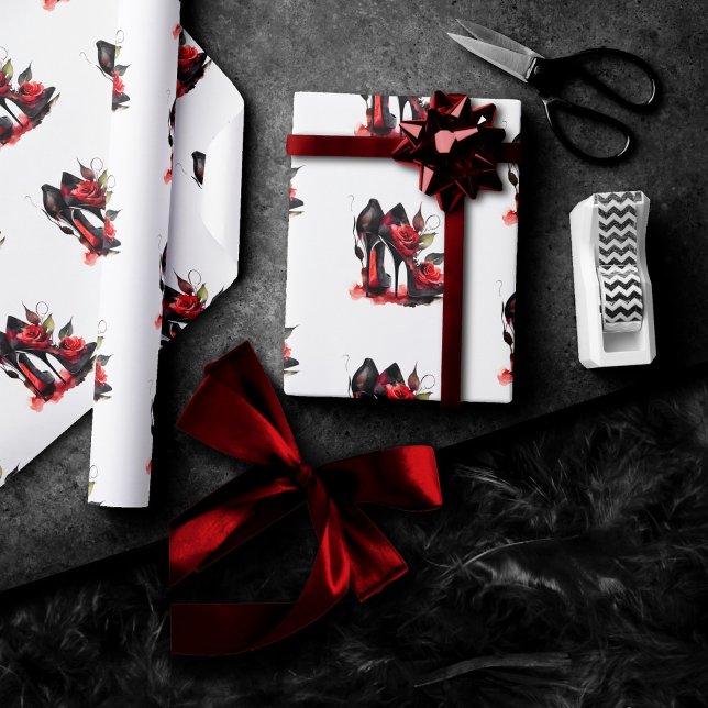 Papier Cadeau Boutique gothique fashionista rouge en bas avec Ro (Créateur téléchargé)