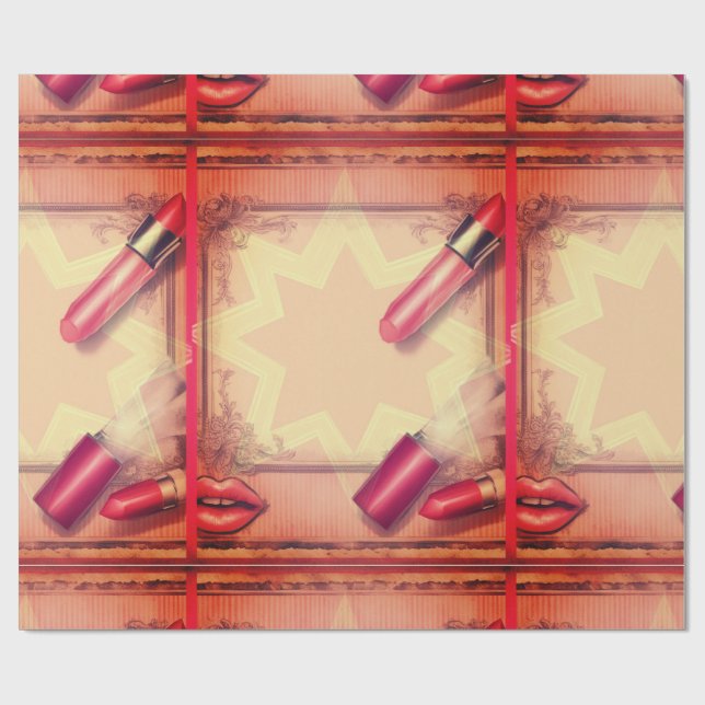 Papier Cadeau Bouton à lèvres rétro (Plat)