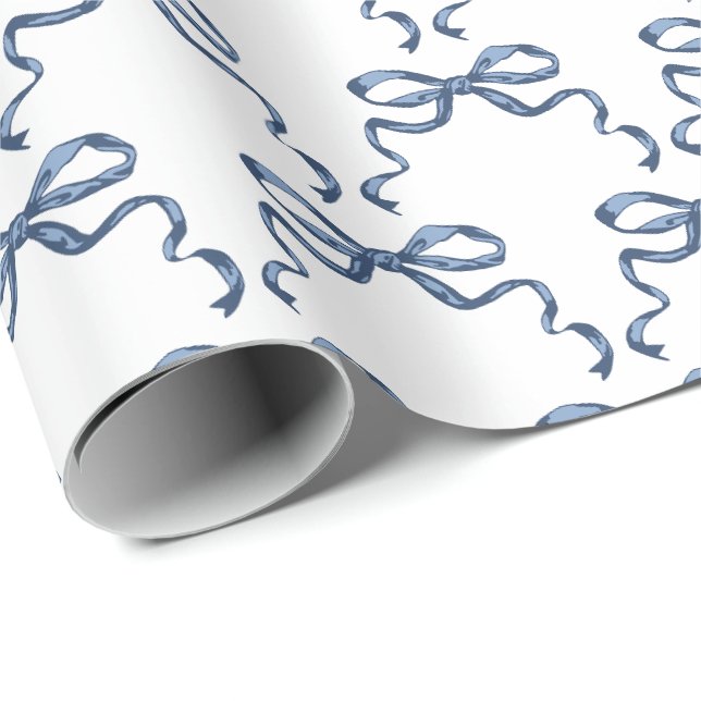 Papier Cadeau Boutons à ruban bleu tendance (Coin rond)