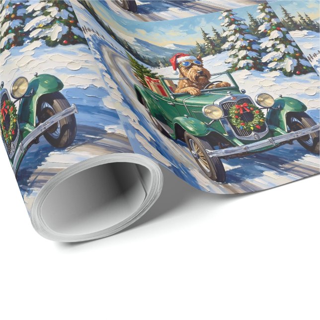 Papier Cadeau Bouvier des Flandres Christmas Car Ride Holiday (Coin rond)