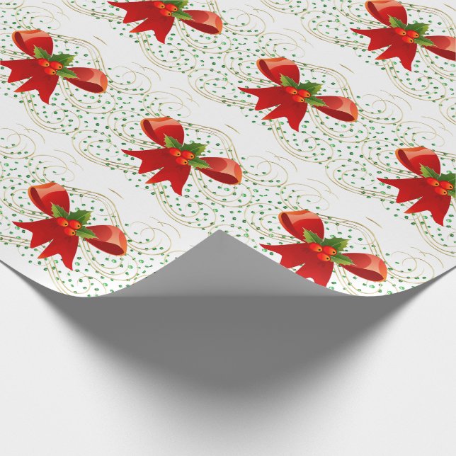 Papier Cadeau Bow de Noël sur pierres vertes (Coin)