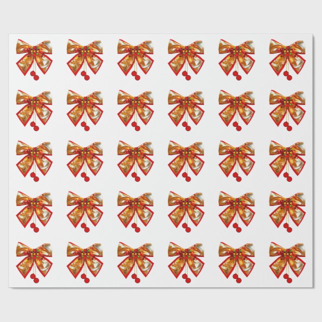Papier Cadeau Bow Or Et Étoiles Papier D'Enveloppement Blanc (Plat)