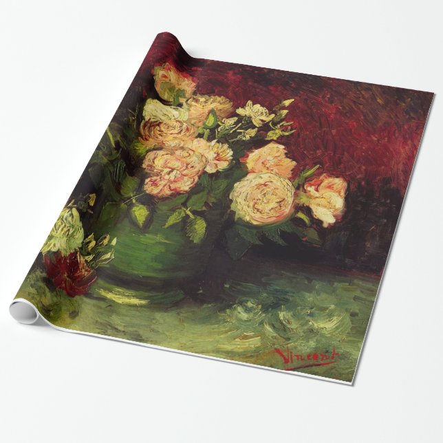 Papier Cadeau Bowl avec Peonies et Roses, Vincent van Gogh. (Déroulé)