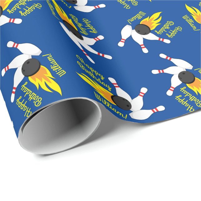 Papier Cadeau Bowling Anniversaire de enfant Party Cute Sports (Coin rond)