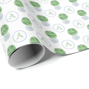 Papier Cadeau Boxe de Preppwood vert bleu monogramme