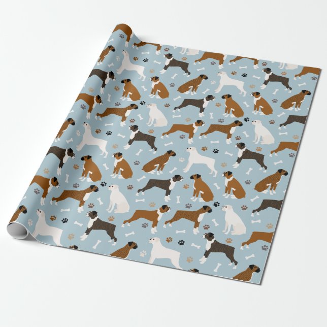 Papier Cadeau Boxer Chien Bones et pattes d'enveloppement papier (Déroulé)