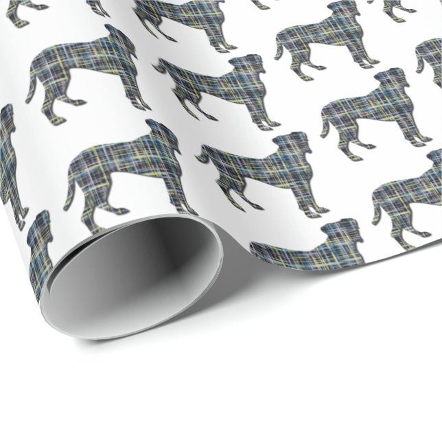 Papier Cadeau Boxer Chien Silhouette Y&B Grille Blanc (Coin rond)
