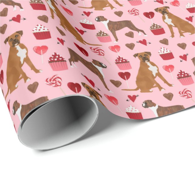 Papier Cadeau Boxer Chien Valentines Cadeau Envelopper (Coin rond)