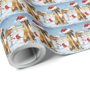 Papier Cadeau Boxer Chien Winter Wonderland Noël Joie