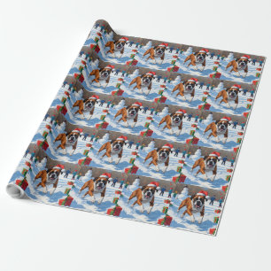 Papier Cadeau Boxer Christmas Festive Scène de neige