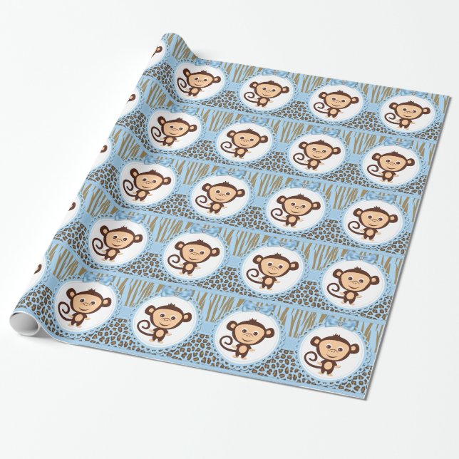 Papier Cadeau Boys Monkey Baby shower (Déroulé)