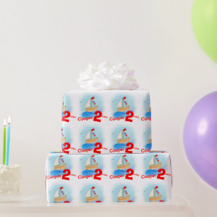 Papier Cadeau Boys nommé bateau à voile peint 2e anniversaire en