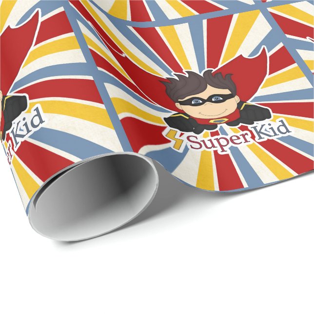 Papier Cadeau Boy's Super Kid Comic Book Theme (Coin rond)
