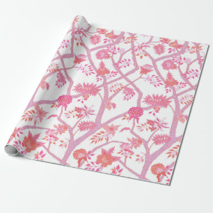 Papier Cadeau Branche de pivoine rose et orange