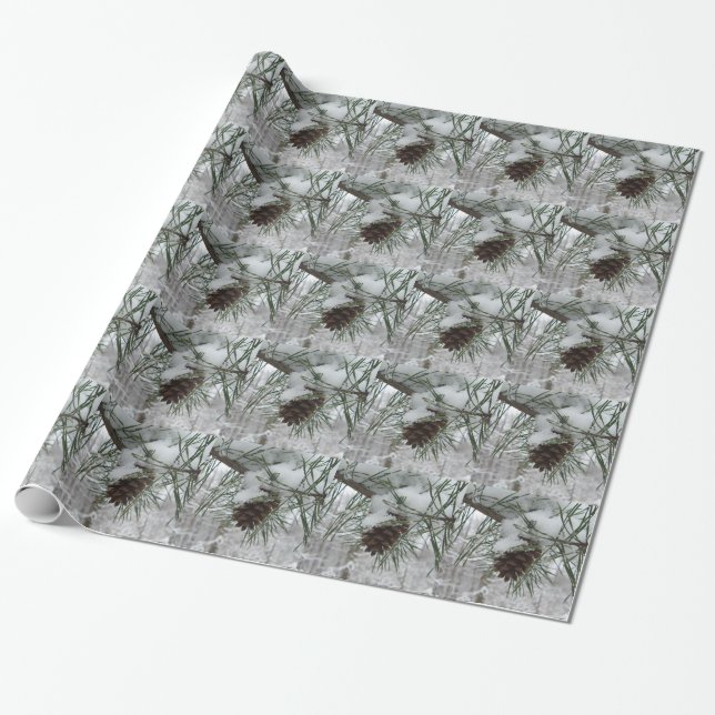 Papier Cadeau Branche des pins neigeux Photographie de la nature (Déroulé)