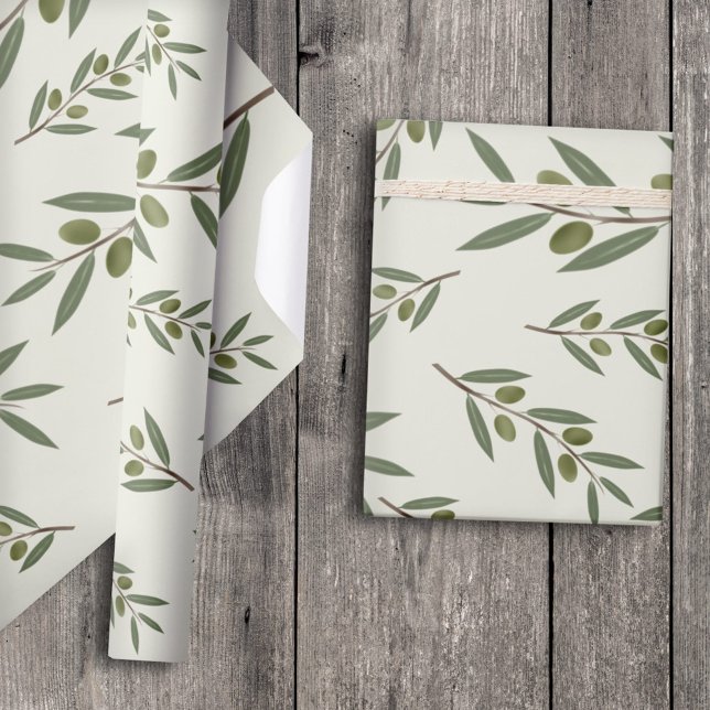 Papier Cadeau Branche d'olive aquarelle (Watercolor Olive Branch Wrapping Paper)