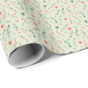 Papier Cadeau Branches d'aquarelle et baies Holly Noël