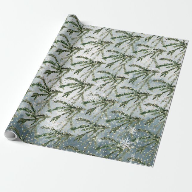 Papier Cadeau Branches de l'épinette d'hiver (Déroulé)